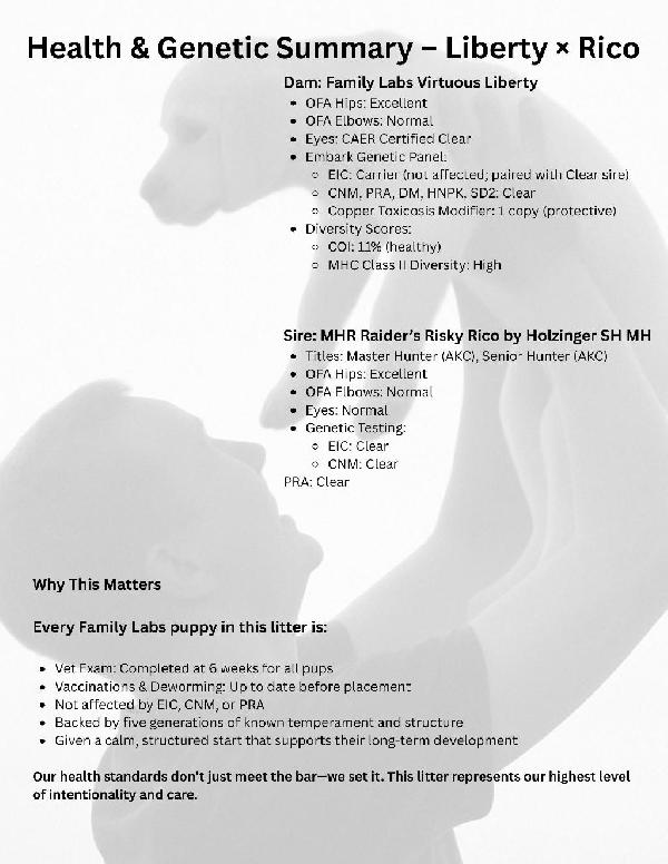 Health & Genetic Summary â€“ Liberty Ã— Rico.
